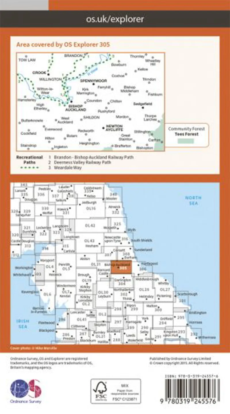 OS Explorer Map 305 - Bishop Auckland - Spennymoor and Newtown-1